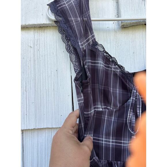 Cider Check V-Neck Knotted Lettuce Trim Mini Dress Black‎ Short Sleeves Size XS - Picture 5 of 11